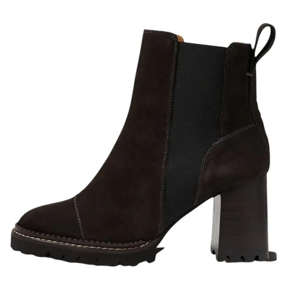 See by Chloe Womens Mallory Ankle Boot EU 37.5 US 7.5 Grey Calf Suede NIB - Picture 1 of 13